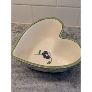Vintage Hartstone Pottery Heart Shaped Ceramic Bowl w/ Pansy Design